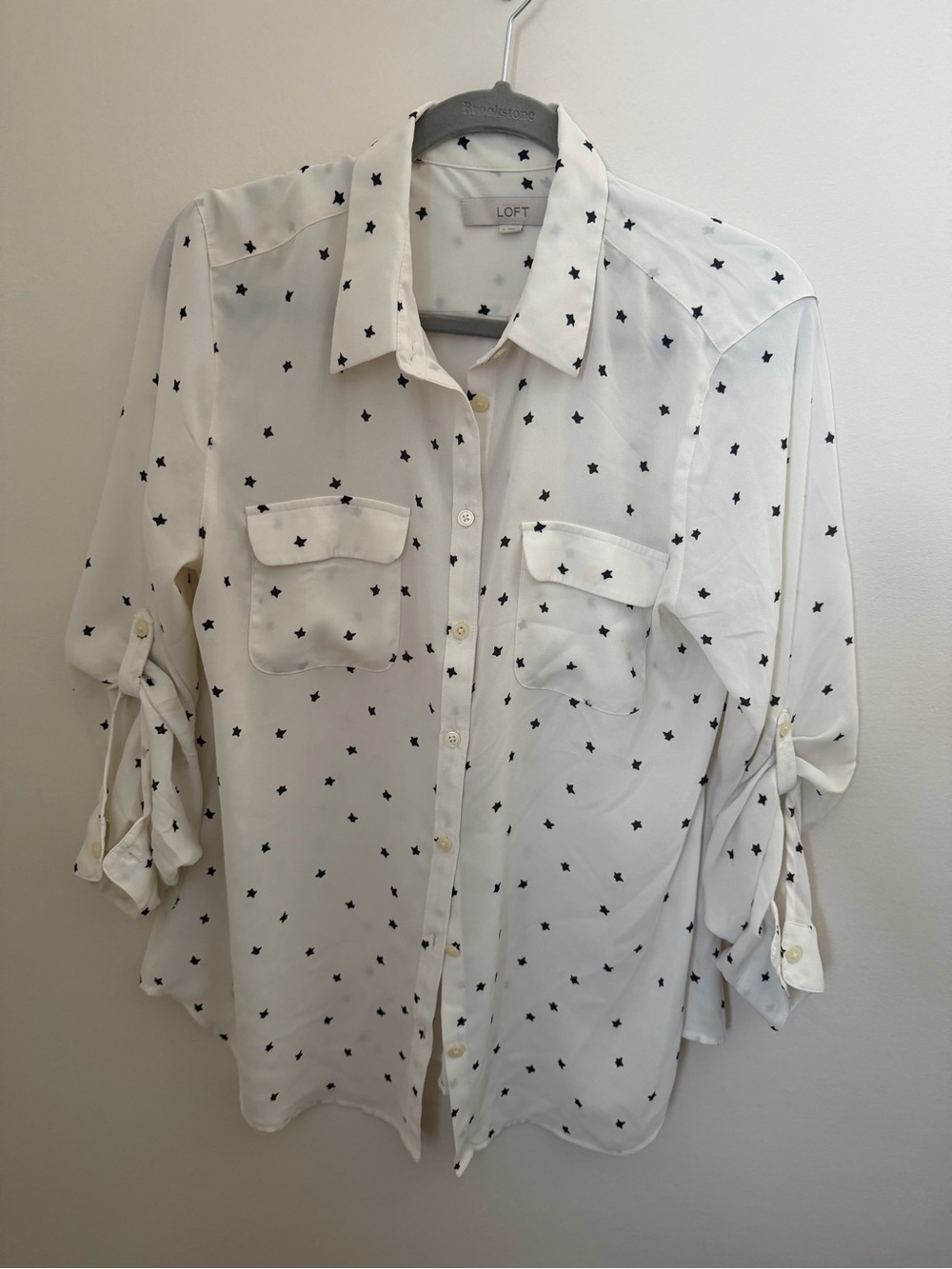 LOFT White Star-Print Button Down Shirt